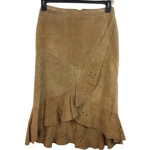 Wilson's Leather Tan Suede Leather Boho Midi Skirt, 4